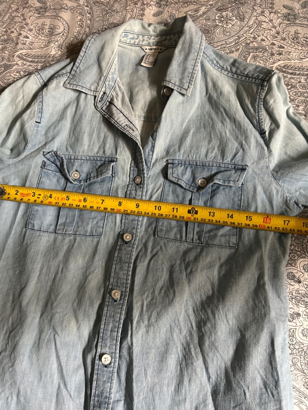 Forever 21 Light Blue Denim Button-Down Shirt - Picture 2 of 5
